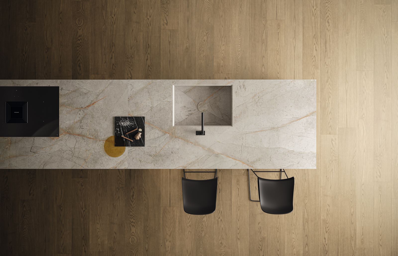 hardwood kitchen flooring aerial view