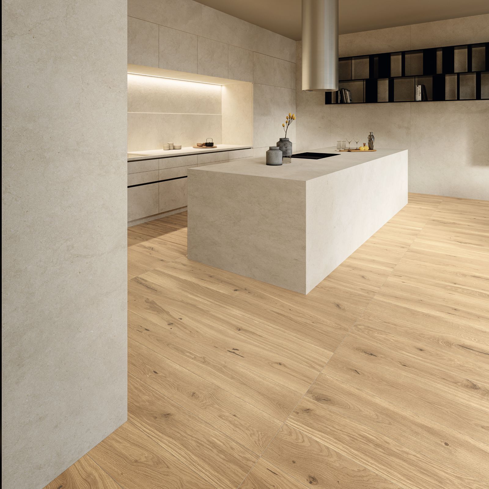 laminate flooring in modern stone kitchen